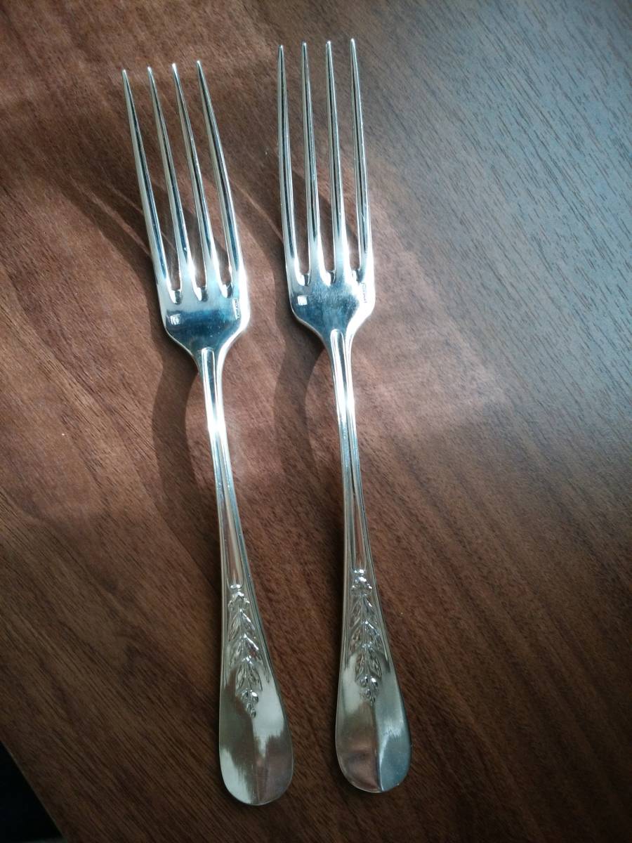 クリストフル Christofle ローリエ 希少モデル シルバープレート 銀メッキ テーブルフォーク 2本 アンティーク_1