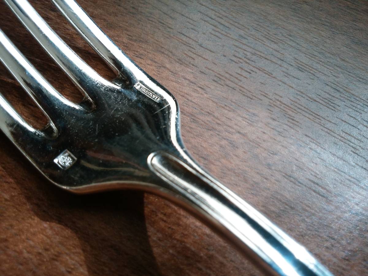 クリストフル Christofle ローリエ 希少モデル シルバープレート 銀メッキ テーブルフォーク 2本 アンティーク_4