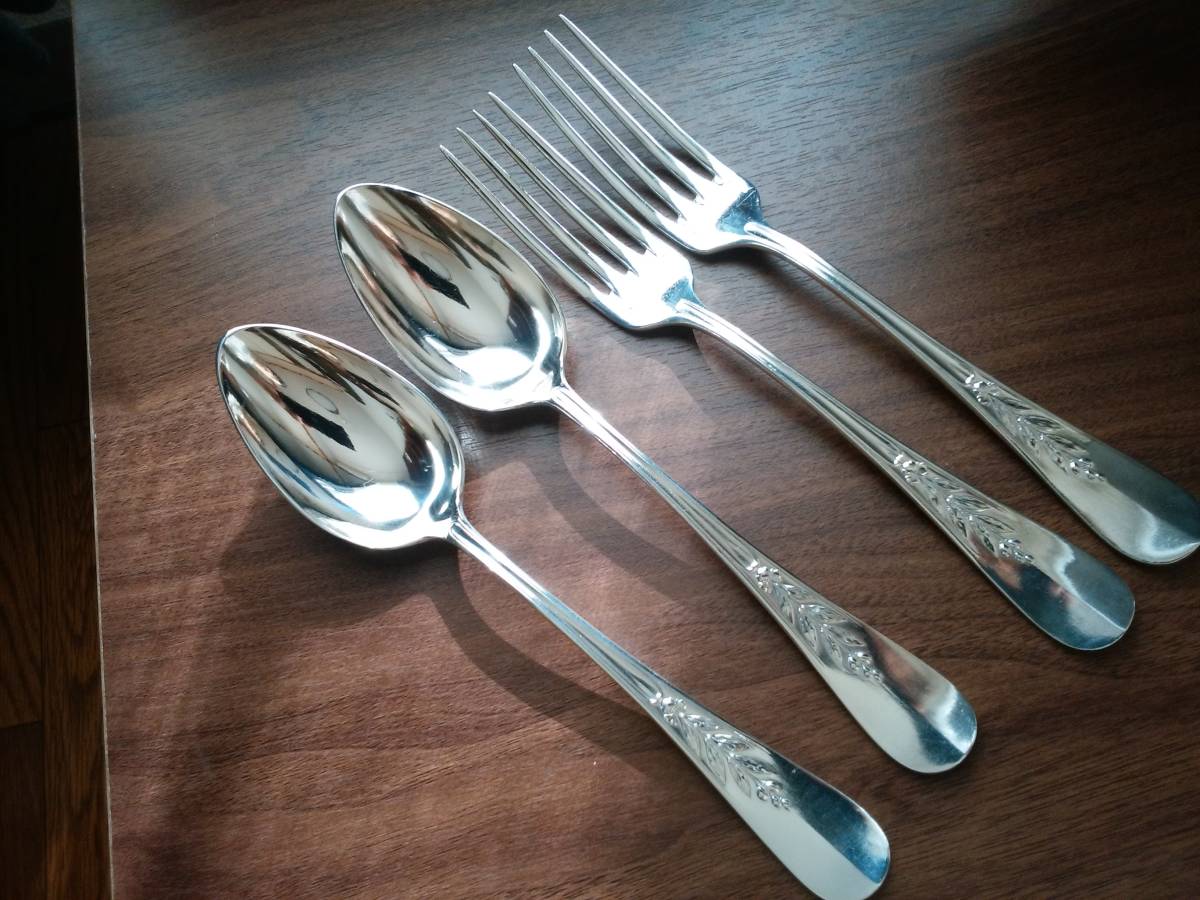 クリストフル Christofle ローリエ 希少モデル シルバープレート 銀メッキ テーブルフォーク 2本 アンティーク_7