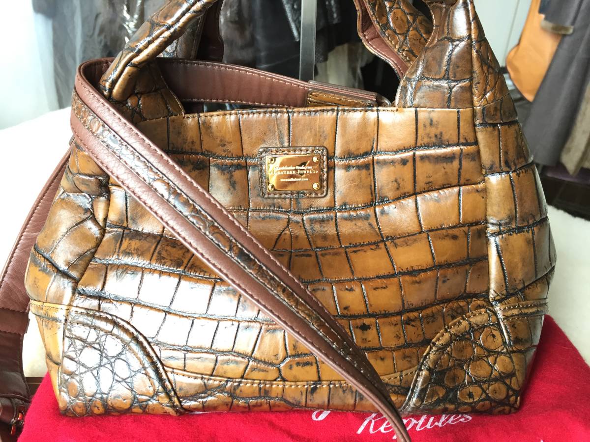 △茶/クロコダイル△ハンドバッグ/Genuine Crocodile Skin/USED 