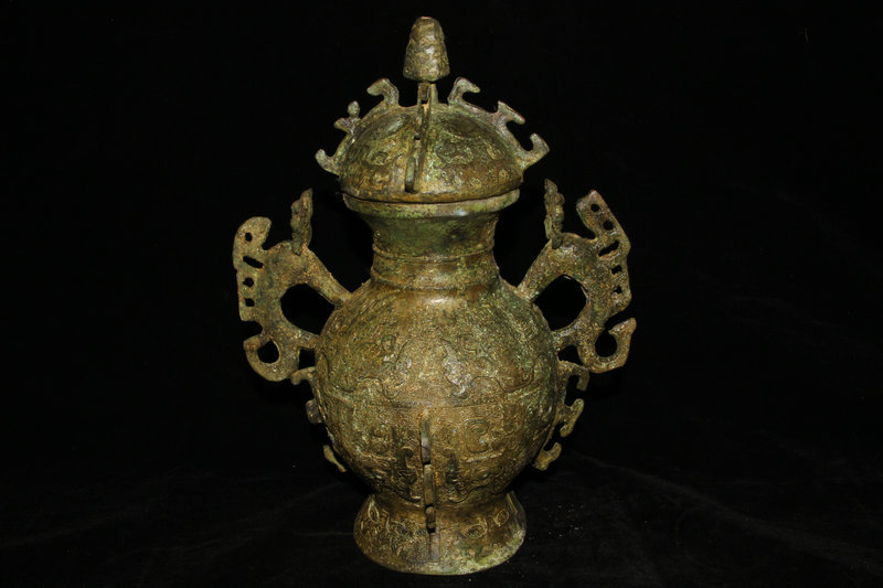 友人館蔵 稀少 青銅製 神獣紋 酒尊 酒器 文房置物 賞物 稀少 極上品