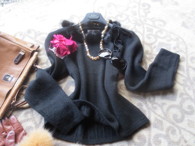 ハナエモリ☆彡HANAEMORI☆彡大人気☆ピュアカシミア100×デコルテラグジュアリーミンクファー☆彡美しきカシミアニット最高です