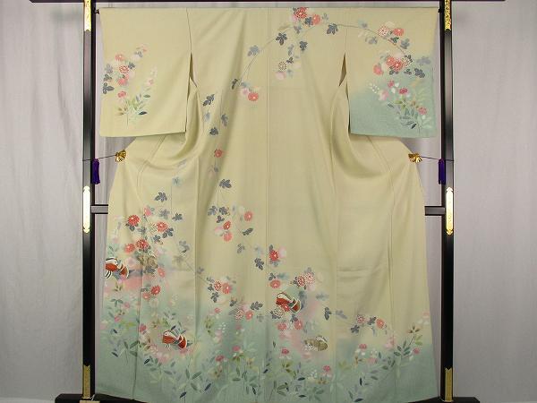 着物ふぁんた■友禅　たたき染　暈し　鴛鴦　枝垂れ菊　美品　訪問着 y4650
