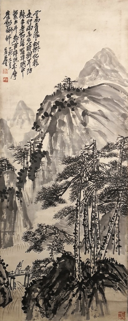 中國美術 掛軸 掛け軸 名画 肉筆保証 山水図 （呉昌碩) 中国美術