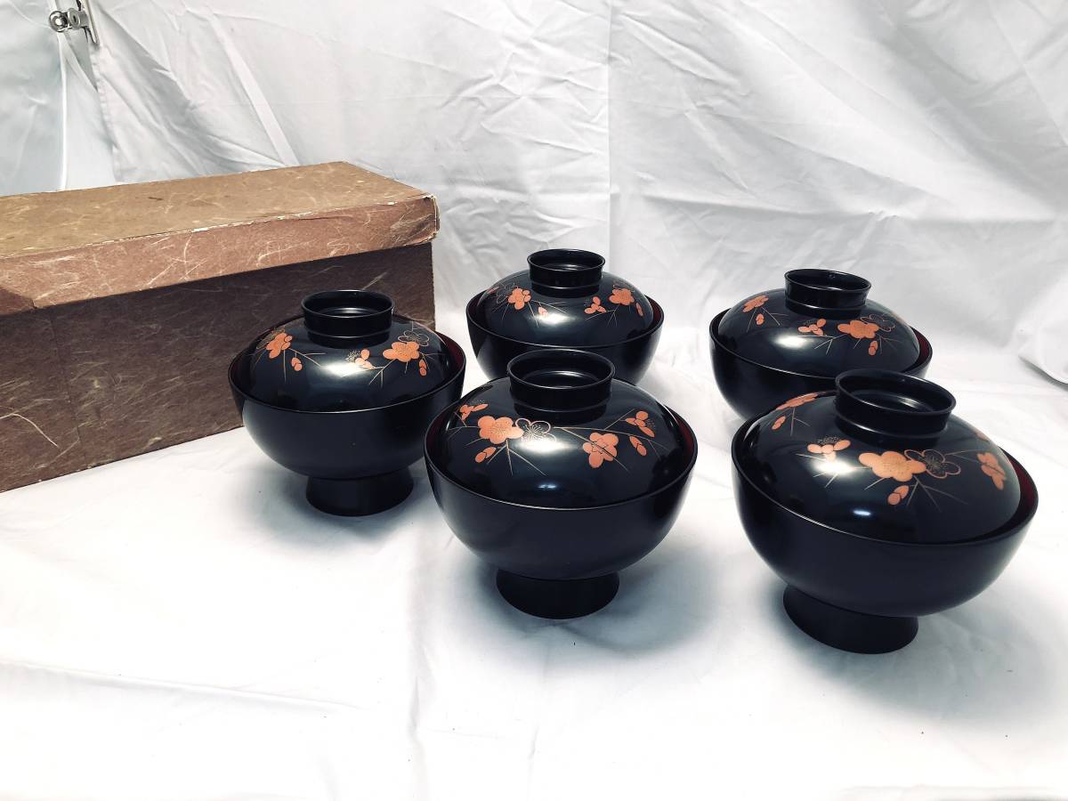 輪島塗 雑煮椀 | 松竹梅 古美術ささき 共箱 10客 煮物椀 天然木