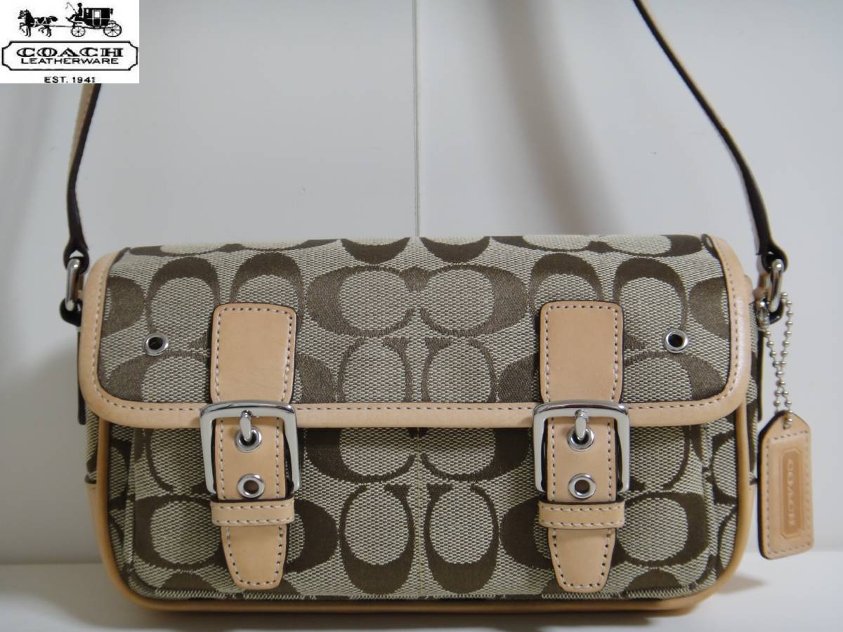 1円☆超美品☆COACHコーチシグネチャーキャンバス×レザーショルダー 
