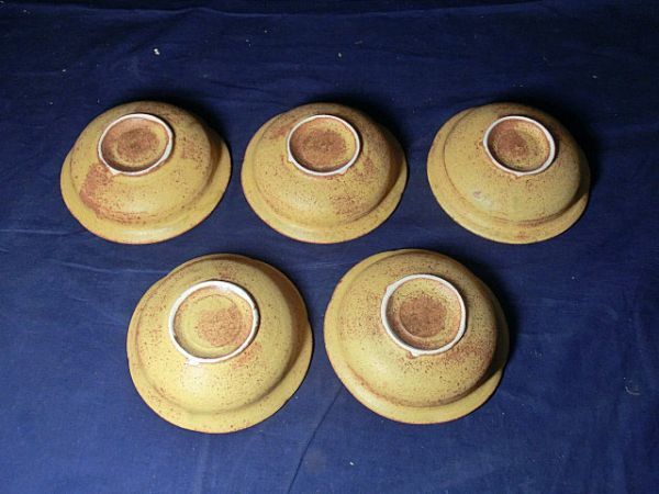 瀬津義雄 作 黄瀬戸 向付（5客）共箱（茶道具／小鉢／陶芸家） 作家「