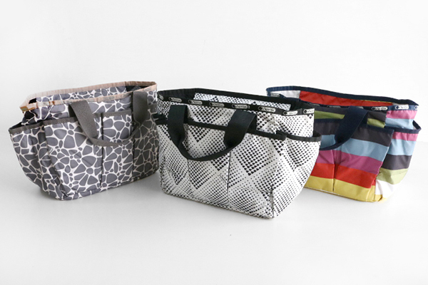 ★1円～★ LeSportsac レスポートサック ◆ 3個セット ポッピー トートバッグ (白黒ハート柄/マルチボーダー/グレー総柄) 同モデル◆Z-5