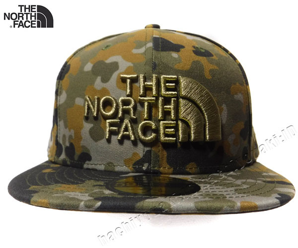 THE NORTH FACE 新品 ノースフェイス × ニューエラ 59Fifty newTaupeGreen 刺繍ロゴ フラット キャップ Mサイズ USAモデル カモフラージュ