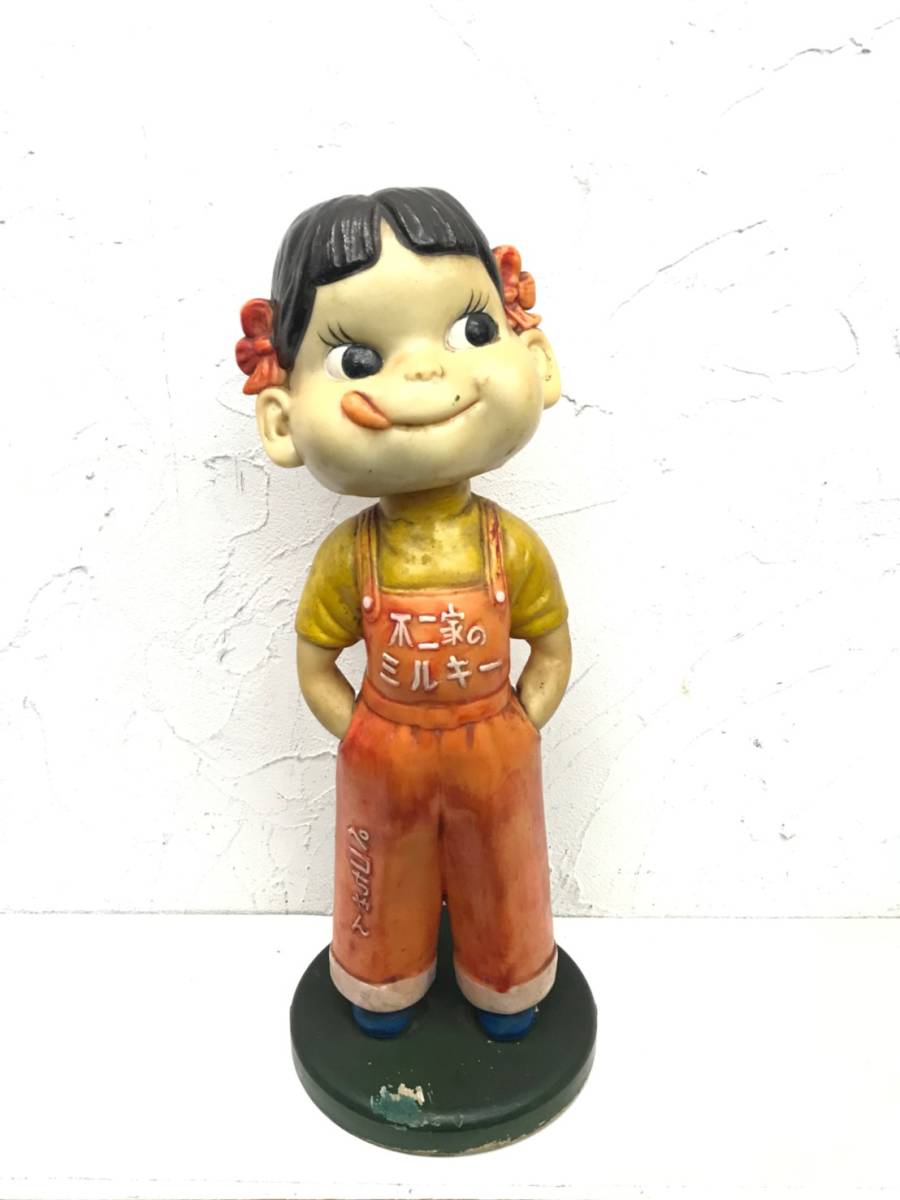 ペコちゃん 台座木製 アンティーク 置物 首振り 人形 フィギュア 中古 