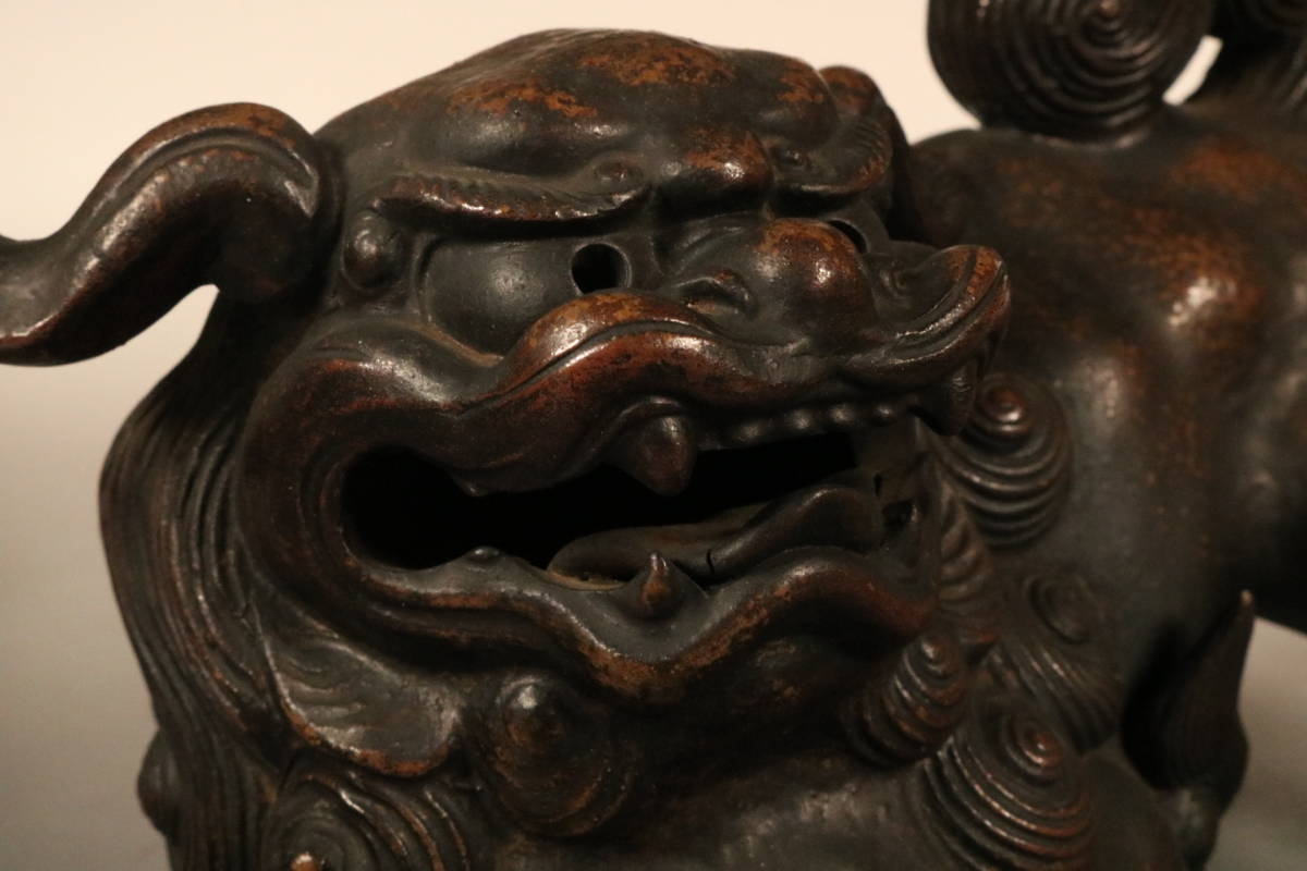 柴岡香山 備前焼 獅子置物 共箱 唐獅子 縁起物 細工物 厄除け 魔除け