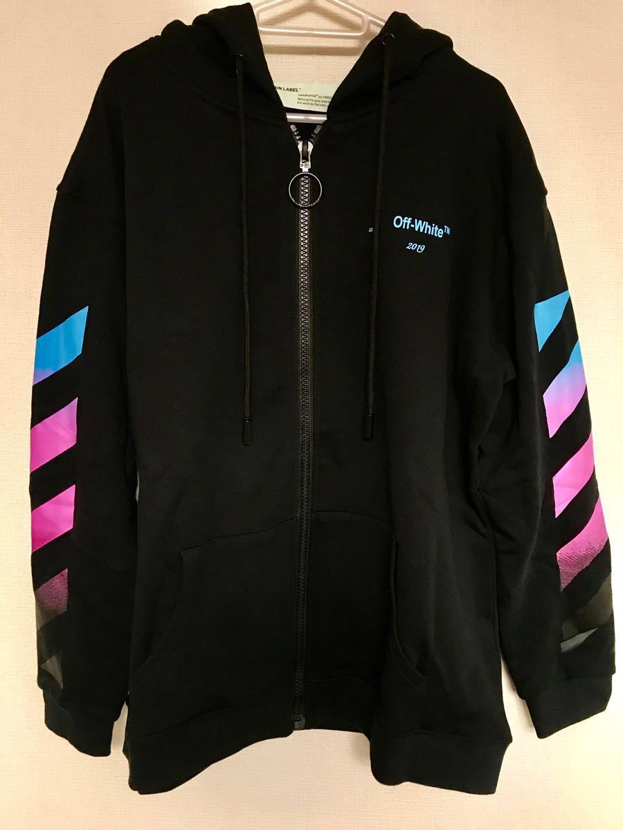 OFF WHITE DIAG GRADIENT ZIP UP LOGO PARKA HOODIE BLACK オフ