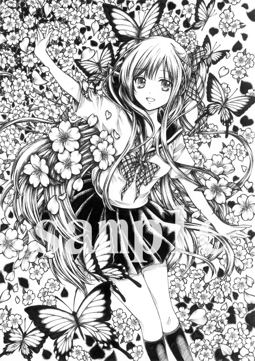 【B4・一点物原画】手描き細密画 オリジナルイラスト モノクロ 創作 手描きイラスト オリジナルモノクロ画001 特大B4サイズ 一点物 点描