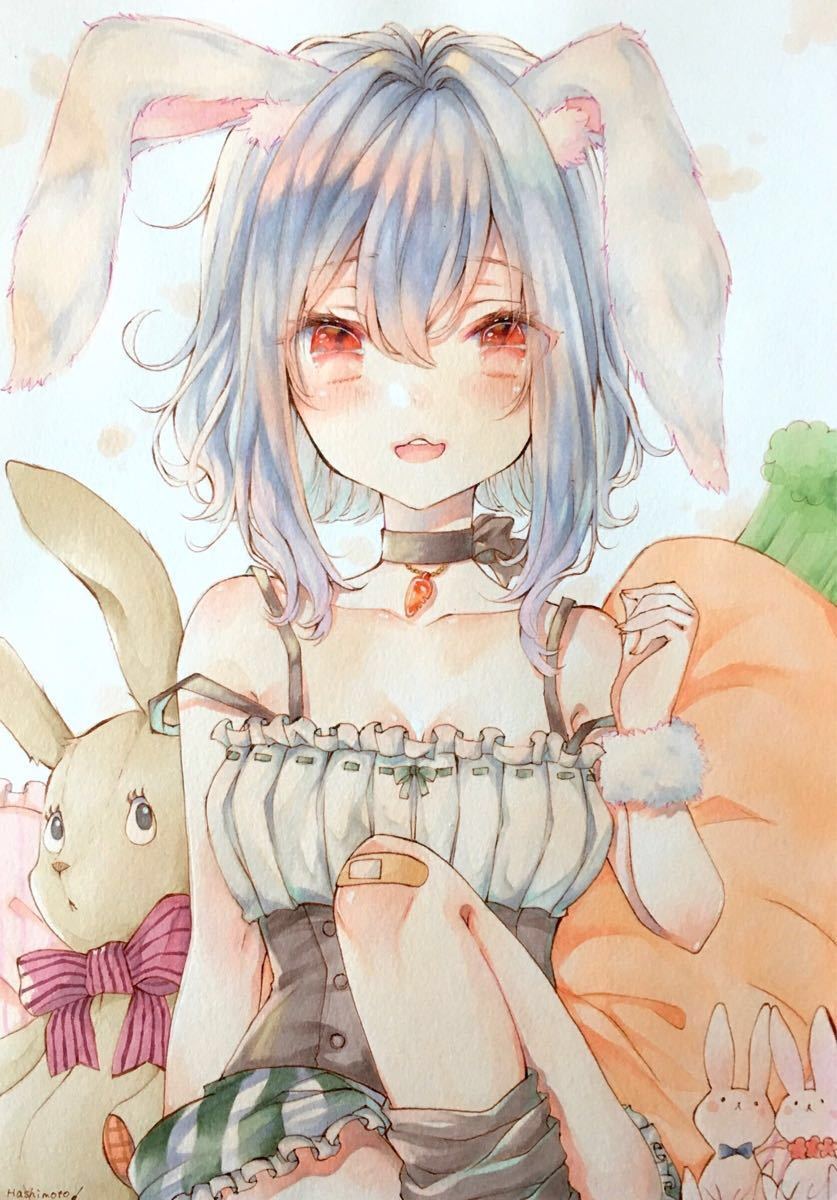 手描きイラスト オリジナル B5 chocolate うさぎ 女の子 ペン画 同人手描きイラスト◎B5◎オリジナル◎うさぎ耳女の子(手描きイラスト