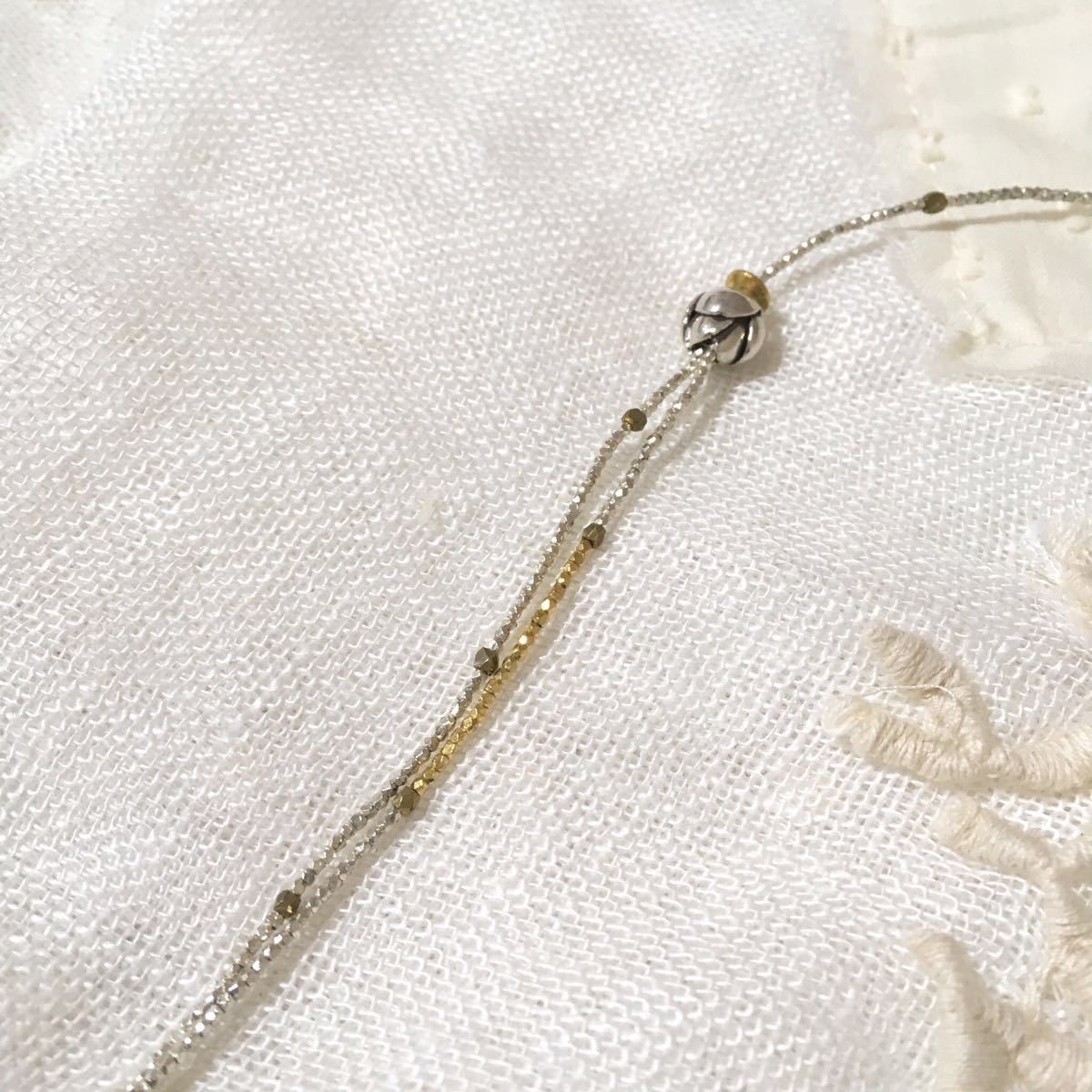美品 semeno セメノ 蕾フラワー ブレスレット シルバー×ゴールド お花
