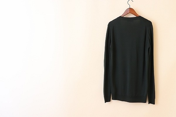 ★JOHN SMEDLEY/ジョンスメドレー ウール ノーカラー ニット カーディガン モスグリーン S