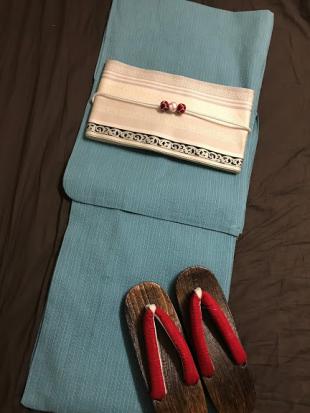 高級しじら織★清楚な蒼縞　新品未使用★綿麻最高級品　呉服店購入