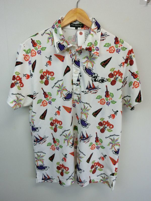 【美品】Dance With Dragon(ダンスウィズドラゴン) ポロシャツ 白総柄 メンズ 4 ゴルフウェア 1904-1235 中古