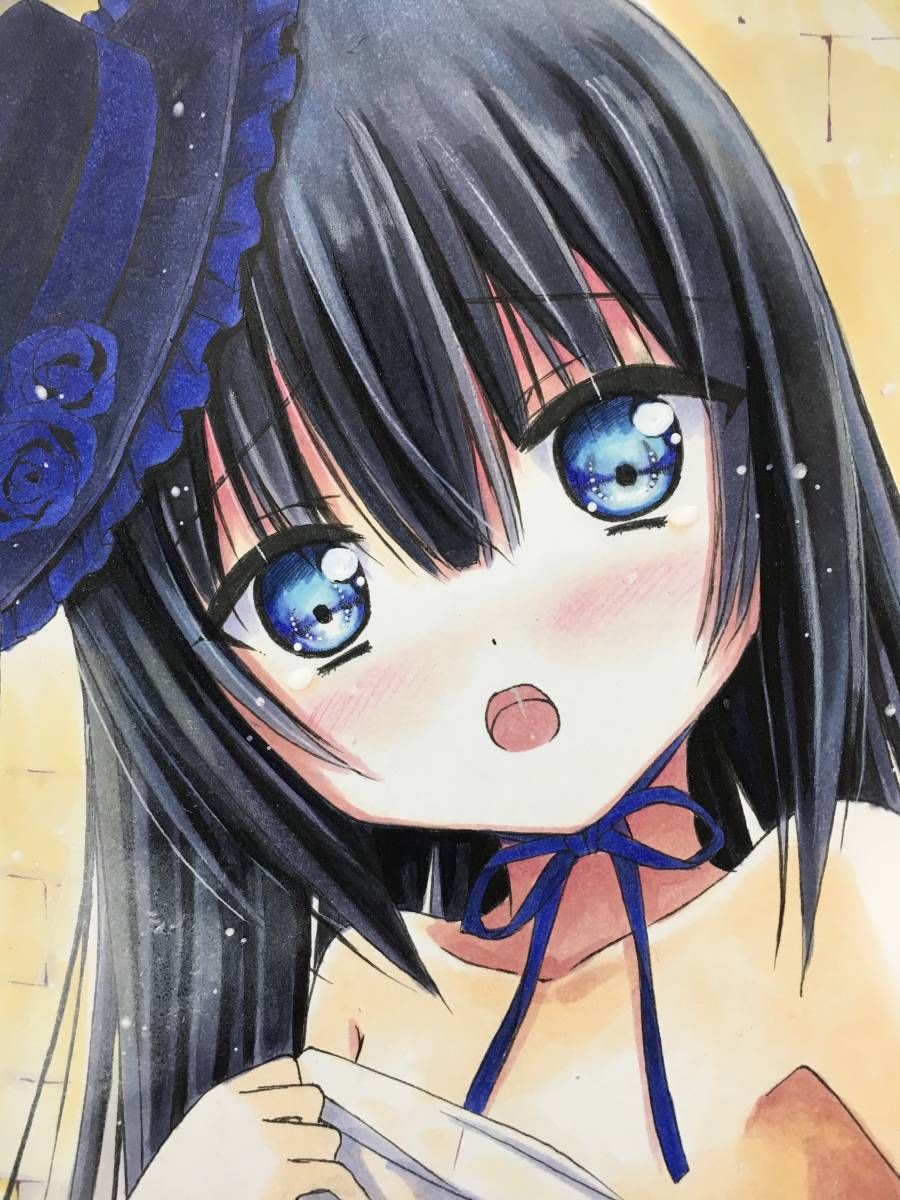 手描きイラスト オリジナル 「着替え途中のゴスロリの女の子」 色紙