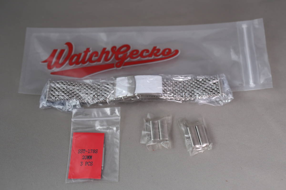 WatchGecko ステンレスメッシュバンド 20mm 中古 時計用ベルト、バンド