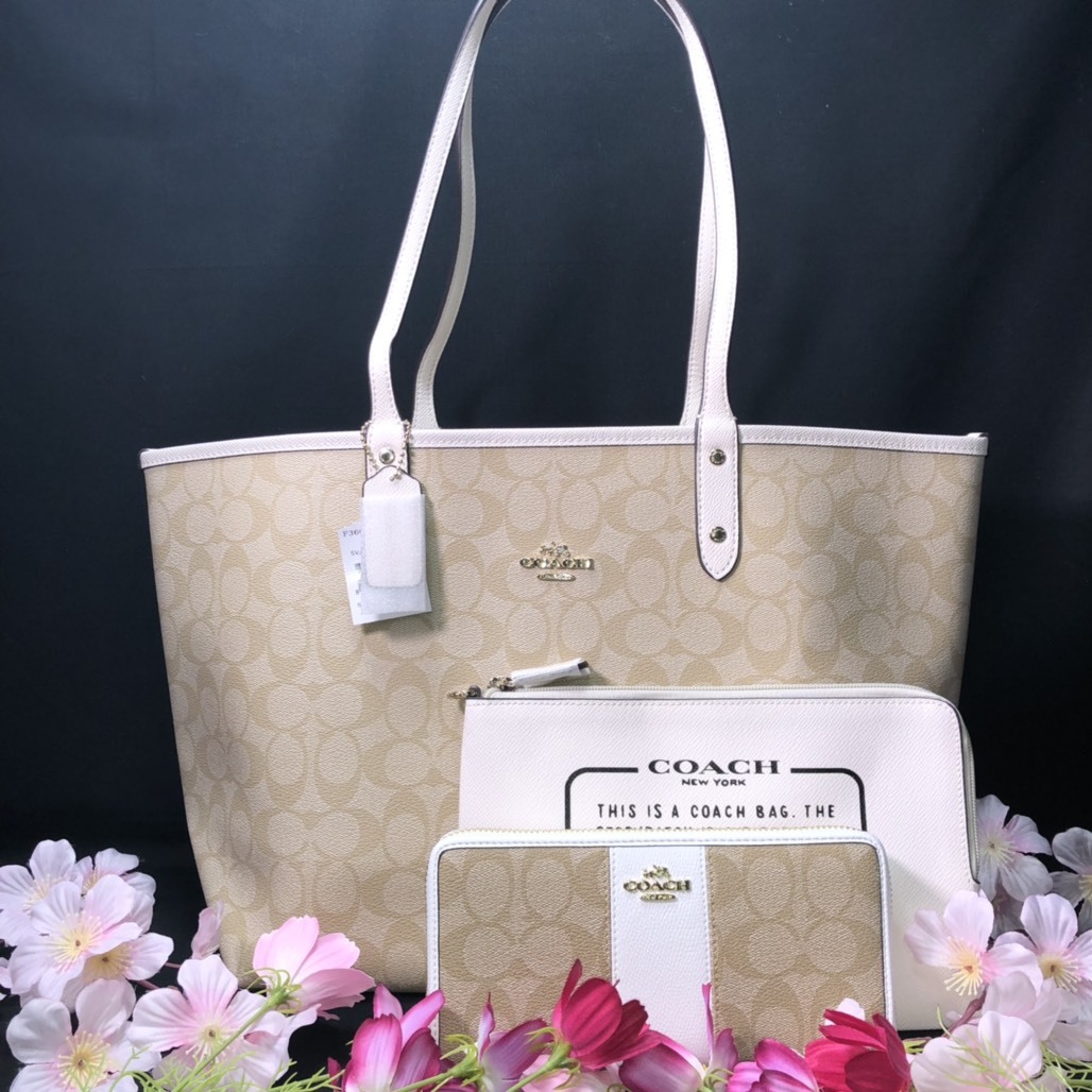 COACH/シグネチャー リバーシブル PVC シティトートF36658＆長財布
