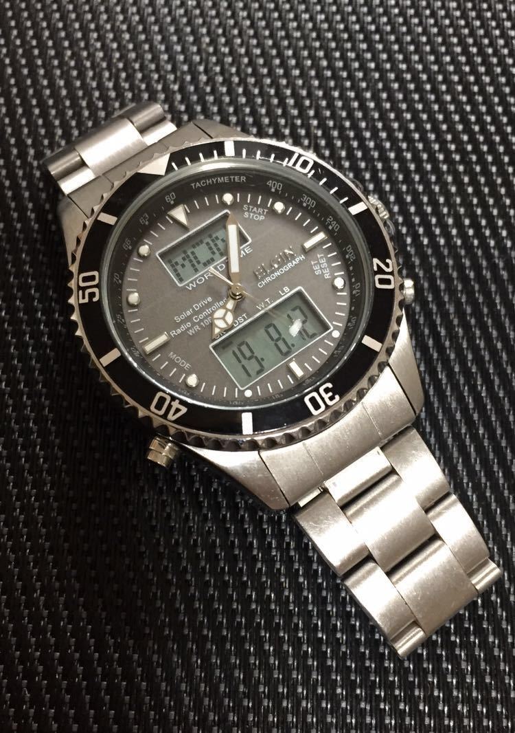 エルジン ELGIN ★☆ソーラー電波時計★☆良品★☆ダイバーデジアナ☆★FK-1349S-AP☆★