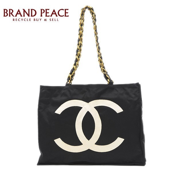 シャネル CHANEL ココマーク トートバッグ 黒 ナイロン×レザー シャネル ココマーク チェーントートバッグ ナイロン ブラック 【公式