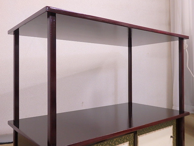 ★極美品！溜筋目塗【紹鴎棚　組立式】サイズ：ヨコ74cm　奥行39.5cm　高さ60cm　茶道具　茶棚　漆器