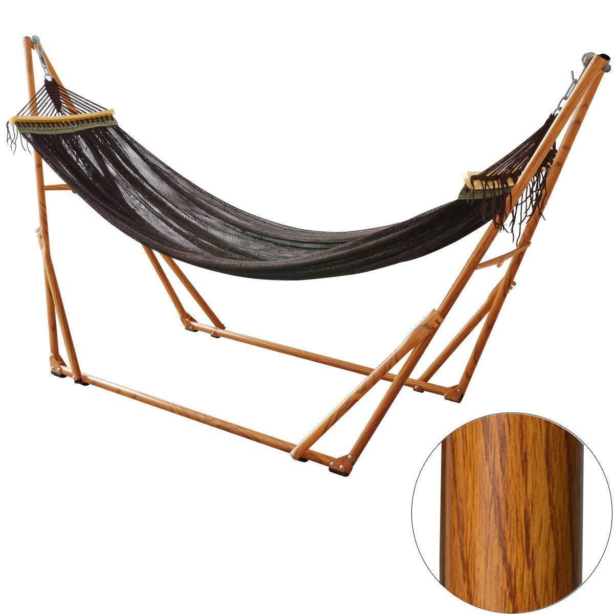 100%新品，大得価 木目調 ダークブラウンネット FIELDOOR 折りたたみ ハンモック スタンド付 自立式 折り畳み リゾート テラス 室内 屋内 屋外 即納(ハンモック)｜売買されたオークション情報、yahooの商品情報を ハンモック
