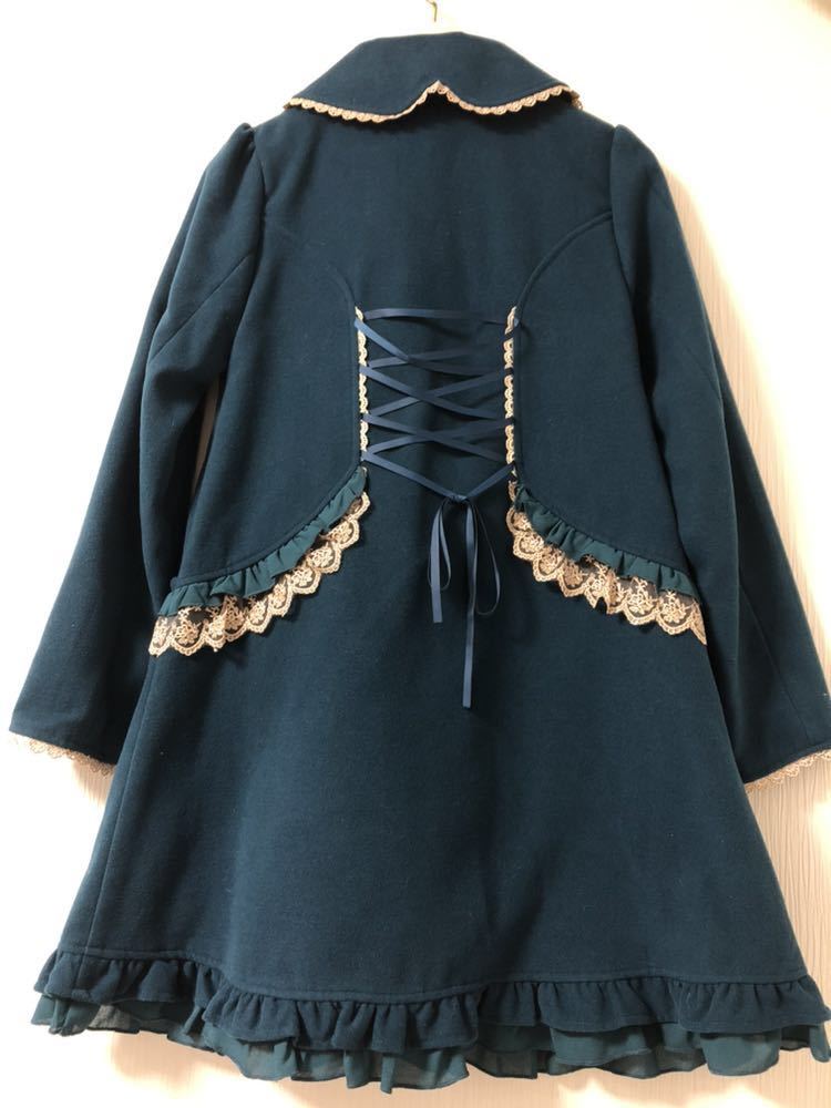 アクシーズファムaxes femme●レース刺繍編み上げ裾フリルなクラシカルAラインコート Bグリーン 青緑
