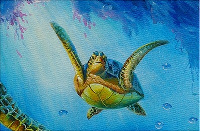 作者不明 画面サイン Lassen 鑑定書 海亀 クリスチャンラッセン 油彩