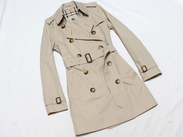 極美品バーバリー ロンドンBURBERRY英国製コットン ベルト付きトレンチ コート40コート 襟裏チェックノバチェック総裏地 ハニーベージュ