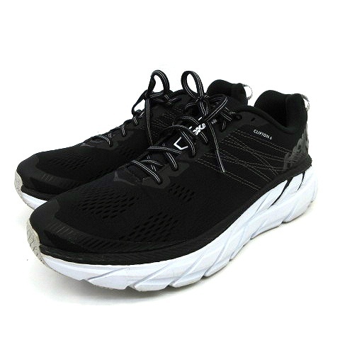 ホカオネオネ HOKA ONEONE 美品 CLIFTON 6 クリフトン スニーカー ジョギング シューズ ランニング ニット 27cm 黒 ブラック K11961