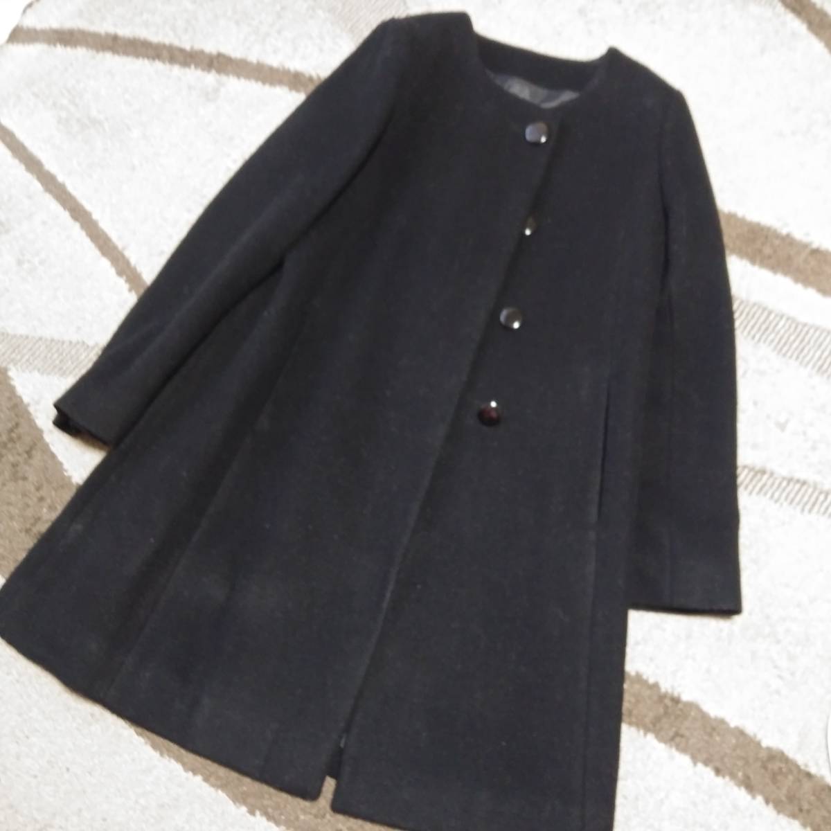 NEW BARNEYS バーニーズニューヨーク ノーカラーコート ウール素材