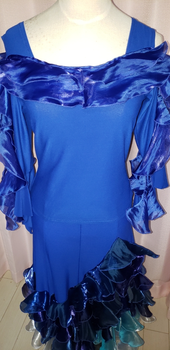 ハンドメイド イエロー系にドットチュール重ね 社交ダンス