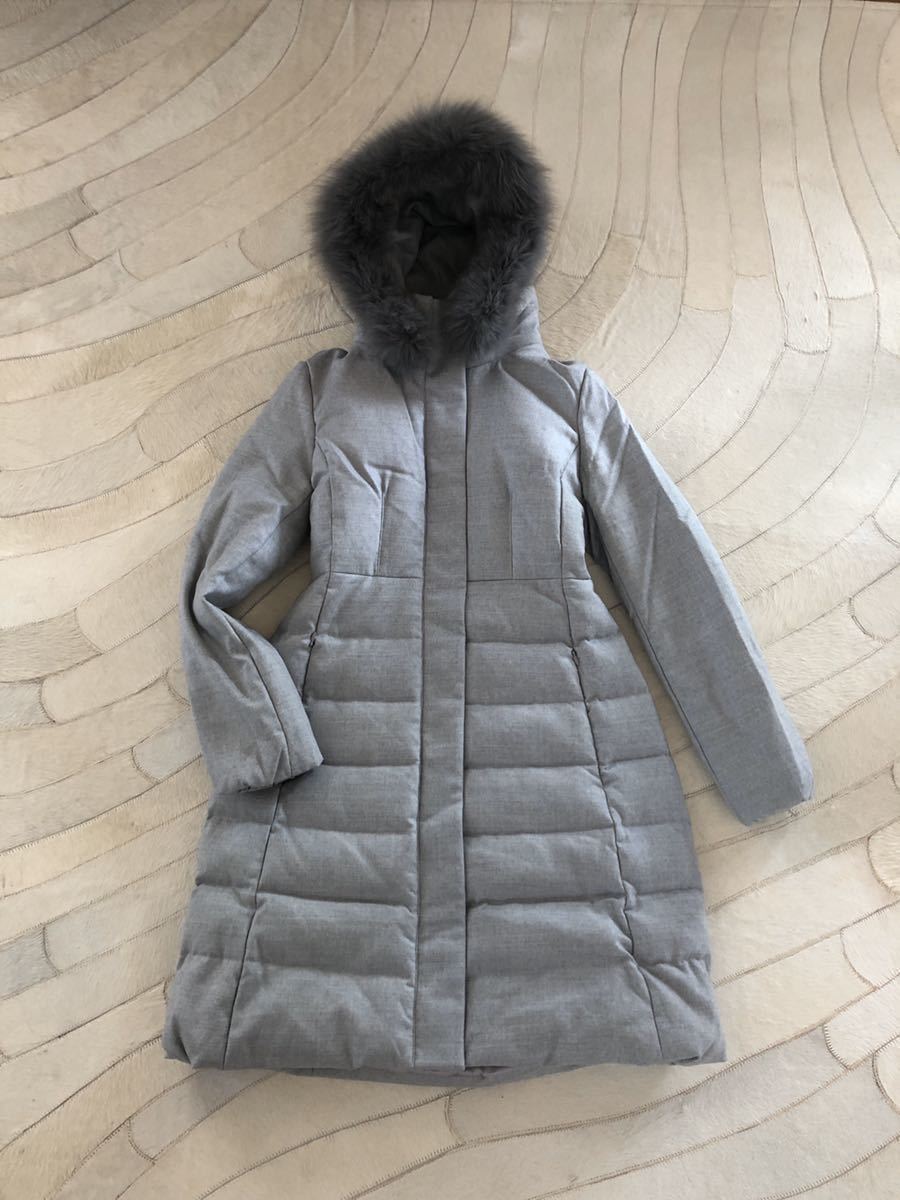 新品7.8万アナイフォックスファー付きフラノロングダウンコート38gray 