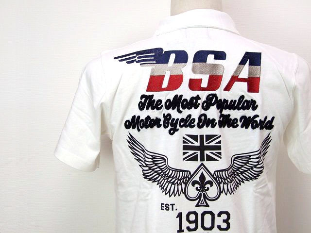 【期間限定SALE】BSA スぺードウィングポロシャツ 白L ◎モータサイクル バイカー半袖ポロ 新品06