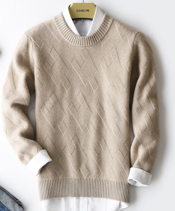 新品高品質厚手カシミア混ニットセーター ベージュ M 防寒 冬 カシミヤ 