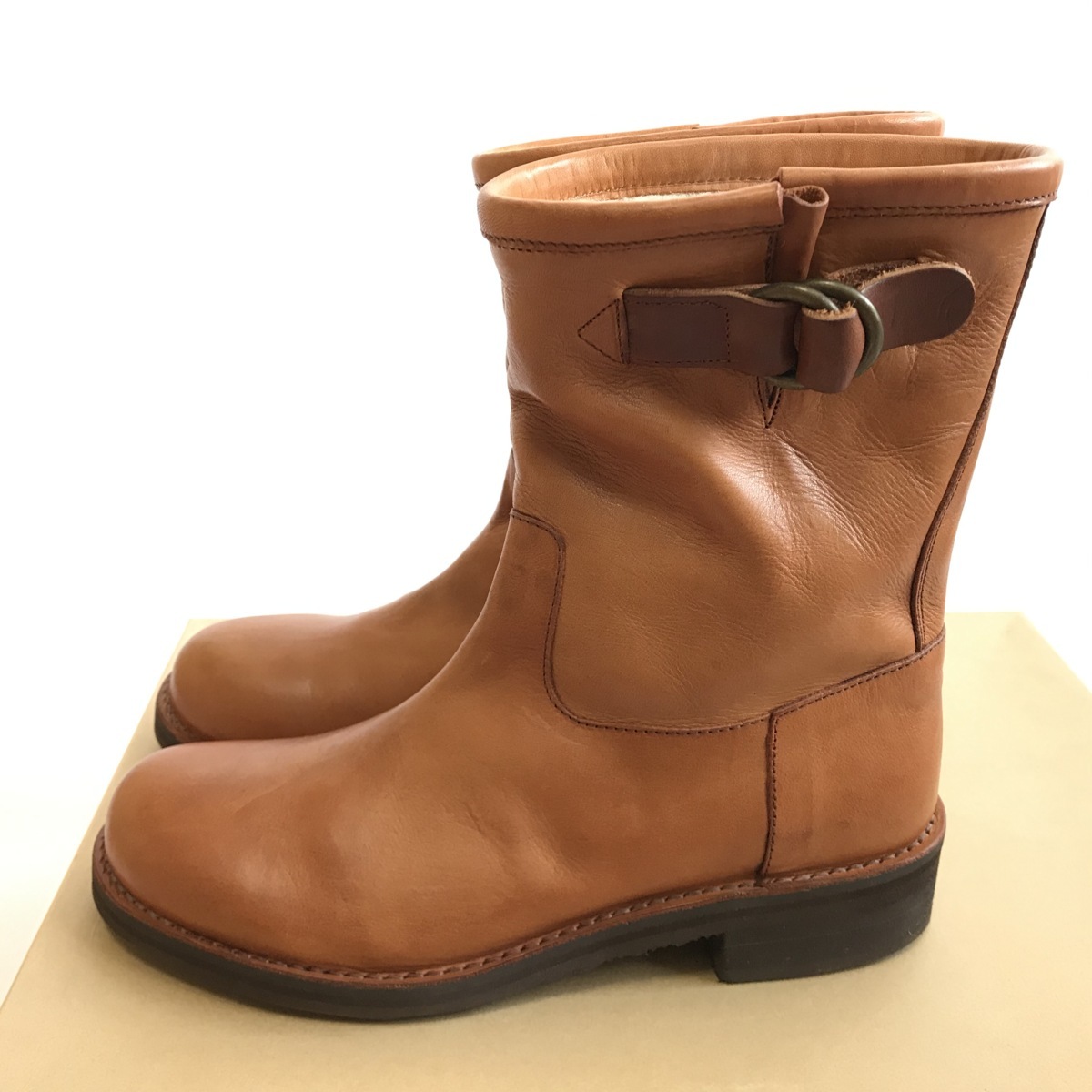 未使用品 MUKAVA ムカヴァ レザー ショート ブーツ 23 (華奢な足の方) 箱付き ブラウン レディース 秋冬