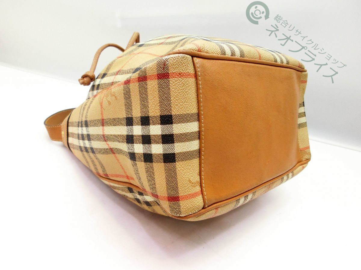 ◇Y11576 BURBERRY バーバリー ノバ チェック 柄 PVC レザー 巾着 