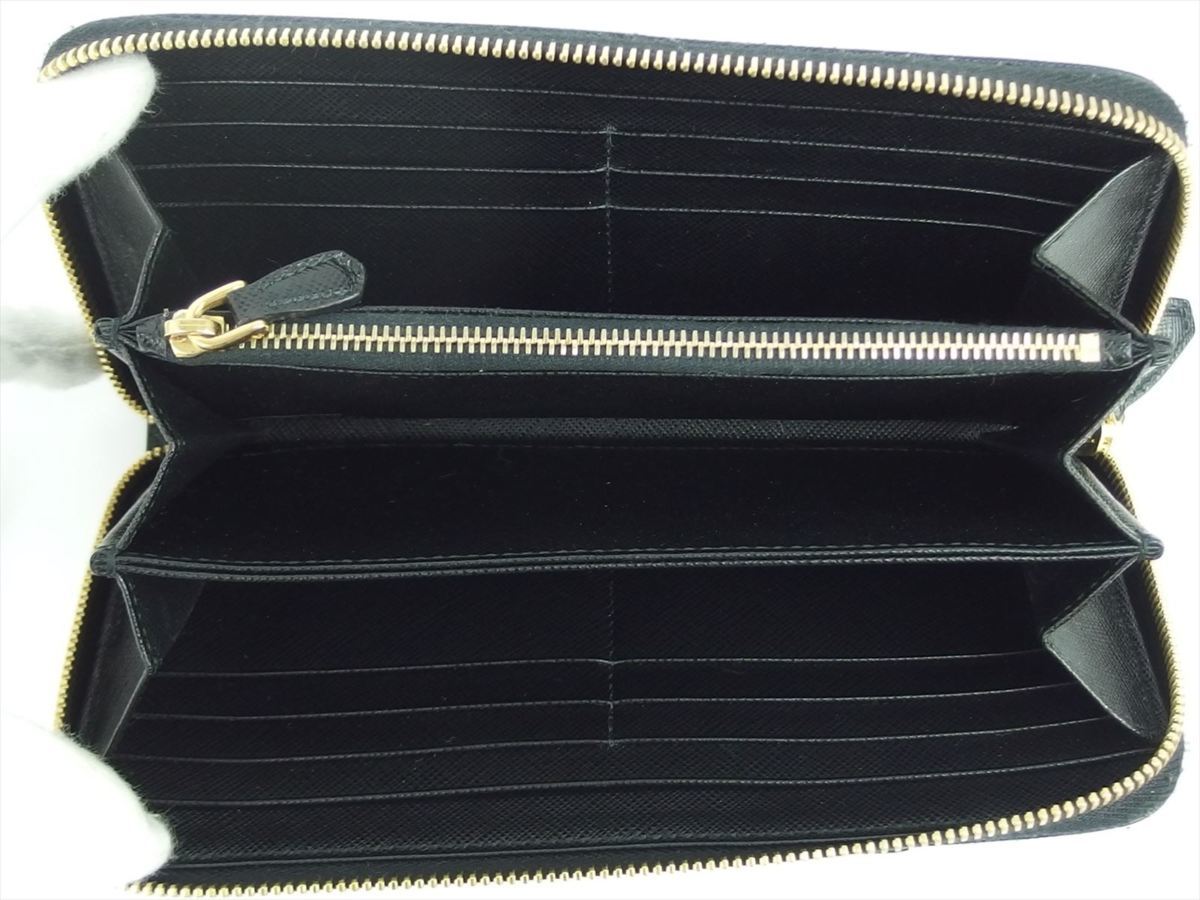 PRADA プラダ 長財布 ラウンドファスナー シボ革 L字 ゴールド