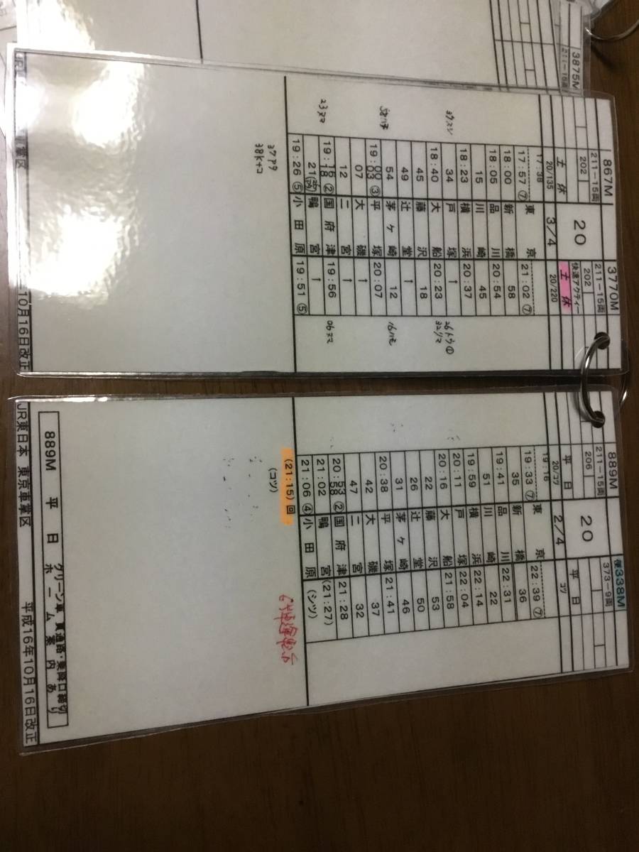 湘南ライナー快速アクティー特急おはようとちぎ号他車掌用時刻表行路揃い3行路セット