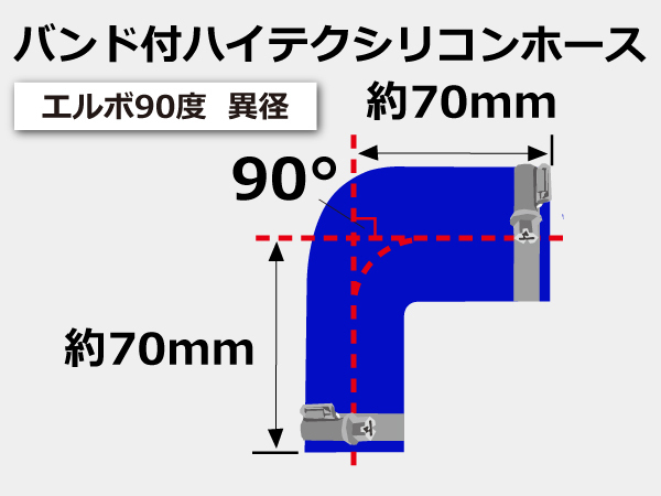 シリコンホース TOYOKING エルボ90度 耐熱 90度 片足長さ約 特殊規格 ホースバンド付き 高強度 シリコンホース エルボ90度 異径 内径35Φ-32Φ 片足長約70mm ブルー ロゴマーク無し 接続 汎用品