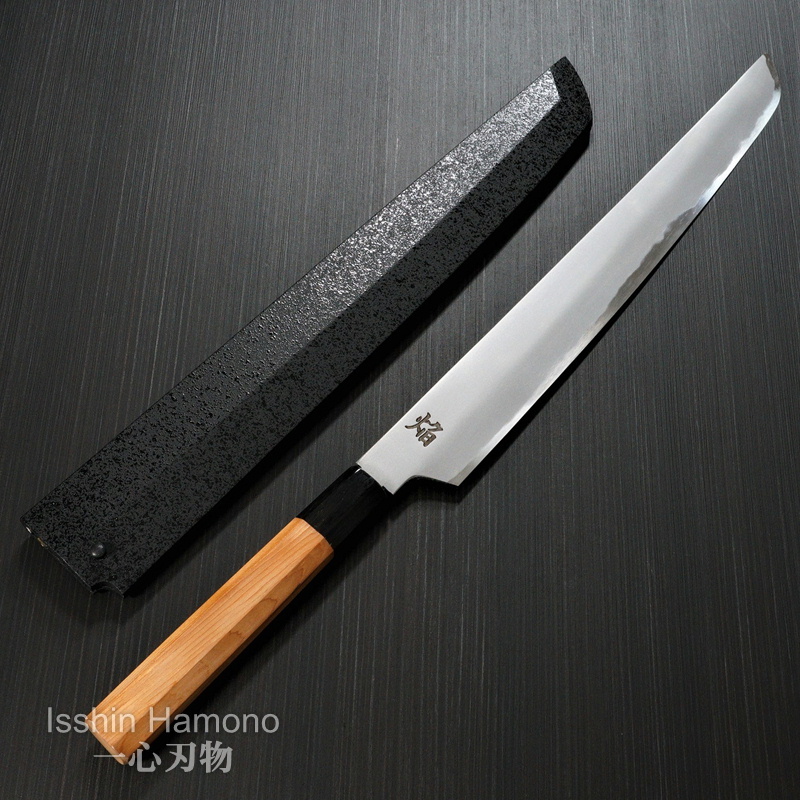 【定番人気，SALE】 包丁 柳刃 先丸柳刃 300mm 青二鋼 焔 玄武 堺孝行 土井逸夫作 黒石目鞘(刺身包丁)｜売買されたオークション情報、yahooの商品情報をアーカイブ公開 - オークファン 包丁