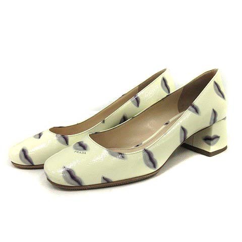 【定番，人気セール】 プラダ PRADA パンプス ローヒール チャンキーヒール リップ ロゴ 36 白 グレー /YI4 SH レディース(女性用)｜売買されたオークション情報、yahooの商品情報をアーカイブ公開 - オークファン 靴