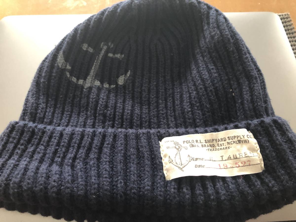 送料無 美品 ラルフローレン ニットキャップ ステンシルプリント