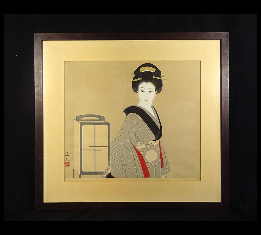 緑屋*t□額装 志村立美 『あかり』 美人画 木版画 限定300枚 悠々洞