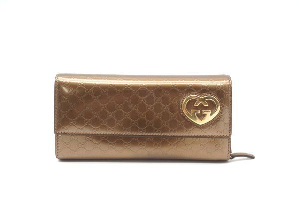 長財布 GUCCI グッチ エナメル ラブリーハート - ピンクゴールド GG