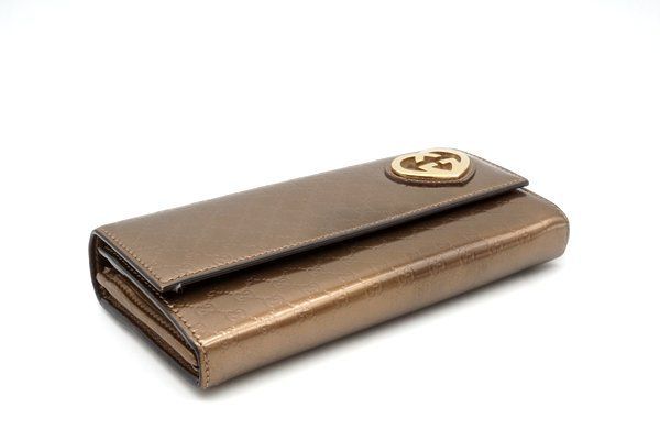 長財布 GUCCI グッチ エナメル ラブリーハート - ピンクゴールド GG