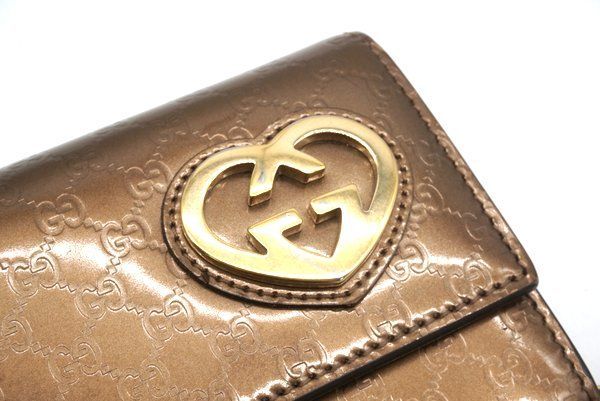 長財布 GUCCI グッチ エナメル ラブリーハート - ピンクゴールド GG